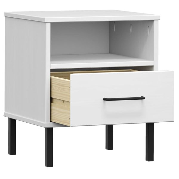 Comodino Con Gambe In Metallo Bianco Legno Massello Pino Oslo - Image 5
