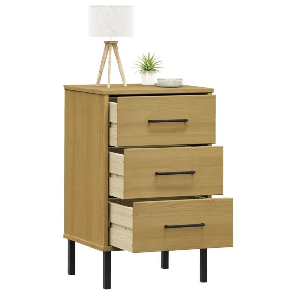 Comodino Con Gambe In Metallo Marrone Legno Massello Pino Oslo - Image 3
