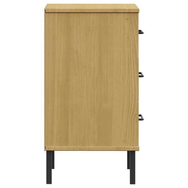 Comodino Con Gambe In Metallo Marrone Legno Massello Pino Oslo - Image 6