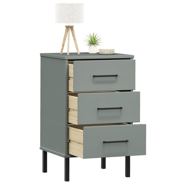 Comodino Con Gambe In Metallo Grigio Legno Massello Pino Oslo - Image 3