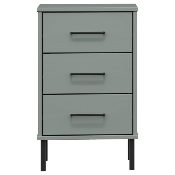 Comodino Con Gambe In Metallo Grigio Legno Massello Pino Oslo - Image 4