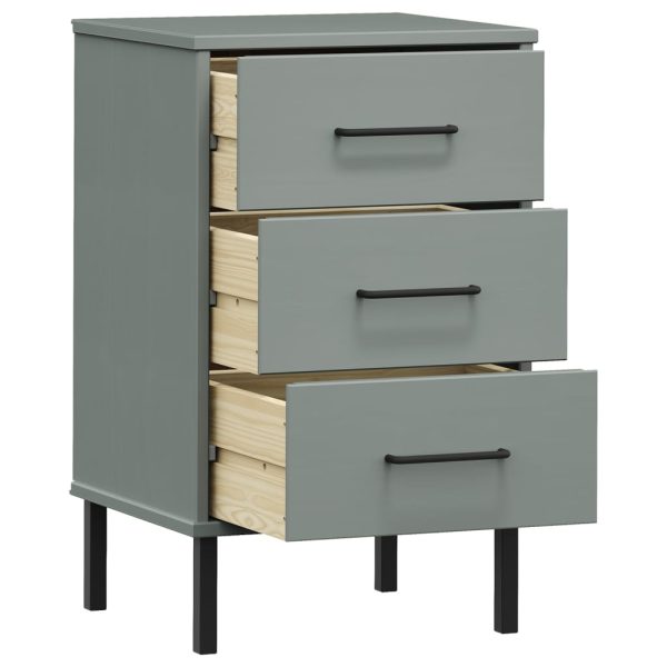 Comodino Con Gambe In Metallo Grigio Legno Massello Pino Oslo - Image 5