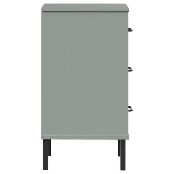 Comodino Con Gambe In Metallo Grigio Legno Massello Pino Oslo - Image 6