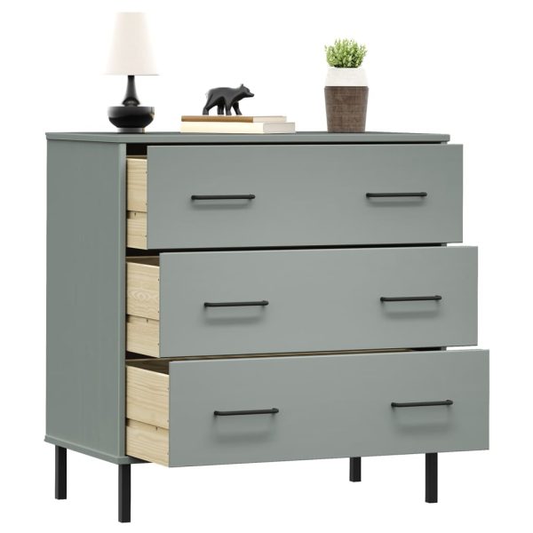 Credenza Con 3 Cassetti Grigio 77x40x79,5cm Legno Massello Oslo - Image 3