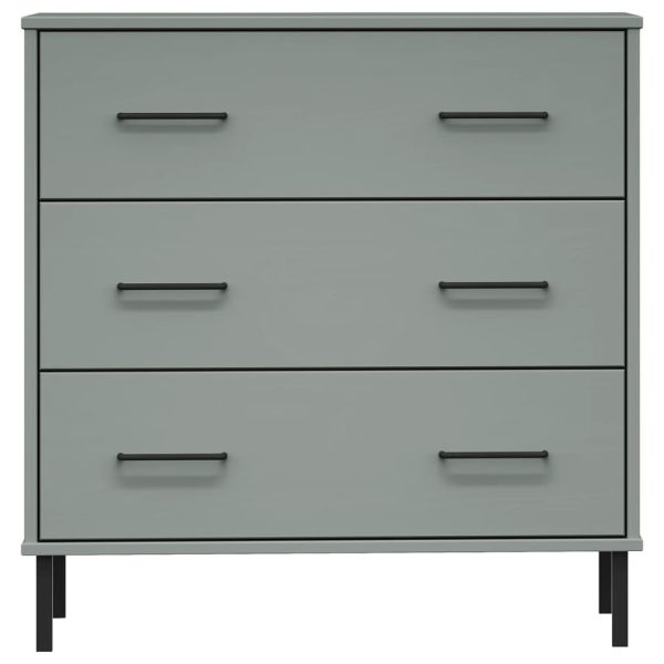 Credenza Con 3 Cassetti Grigio 77x40x79,5cm Legno Massello Oslo - Image 4