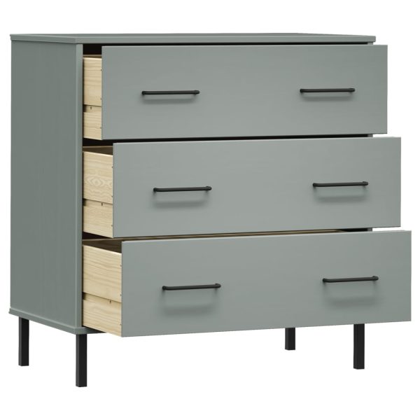 Credenza Con 3 Cassetti Grigio 77x40x79,5cm Legno Massello Oslo - Image 5
