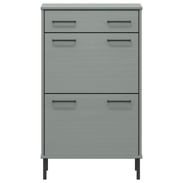 Scarpiera Con Gambe Metallo Grigio Legno Massello Di Pino Oslo - Image 4