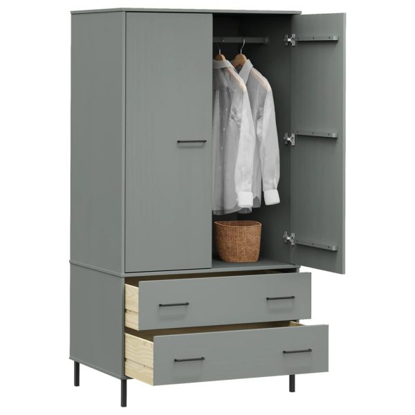 Armadio Gambe Metallo Grigio 90x55x172,5 Cm Legno Massello Oslo - Image 3