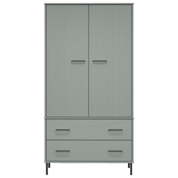 Armadio Gambe Metallo Grigio 90x55x172,5 Cm Legno Massello Oslo - Image 4