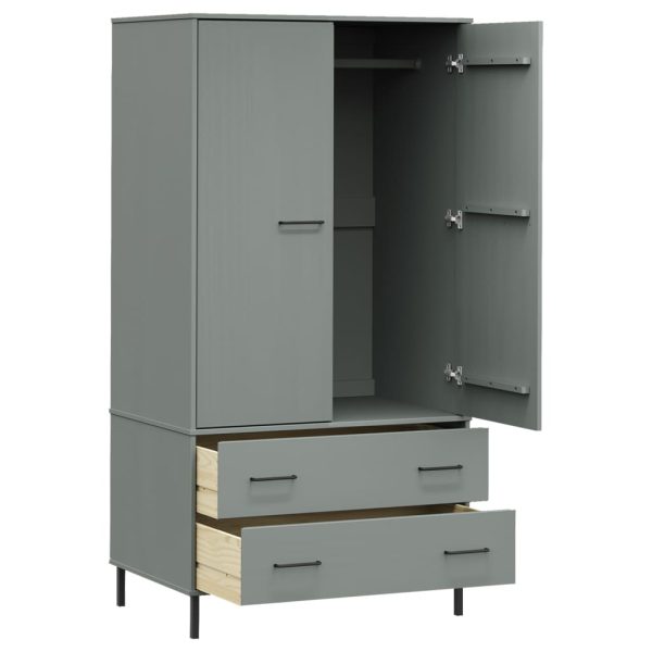 Armadio Gambe Metallo Grigio 90x55x172,5 Cm Legno Massello Oslo - Image 5
