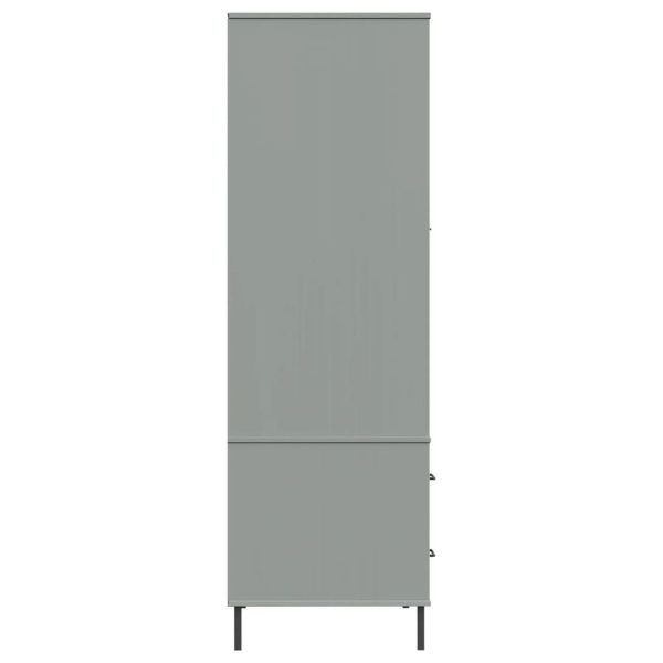 Armadio Gambe Metallo Grigio 90x55x172,5 Cm Legno Massello Oslo - Image 6