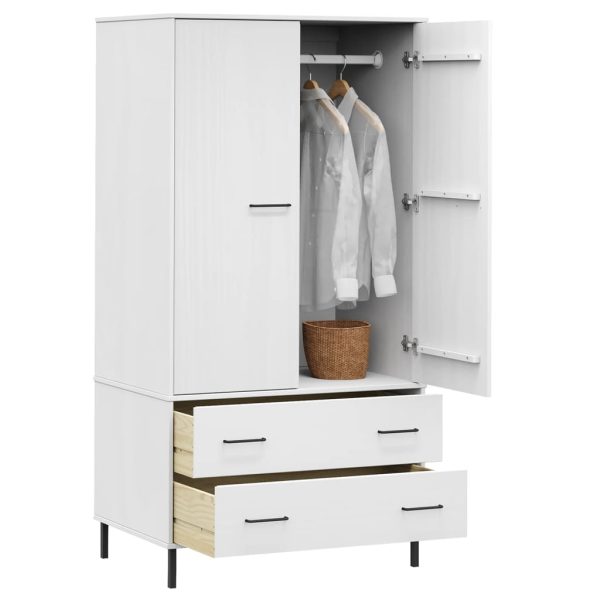 Armadio Gambe Metallo Bianco 90x55x172,5 Cm Legno Massello Oslo - Image 3