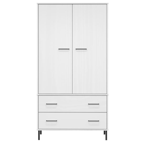 Armadio Gambe Metallo Bianco 90x55x172,5 Cm Legno Massello Oslo - Image 4
