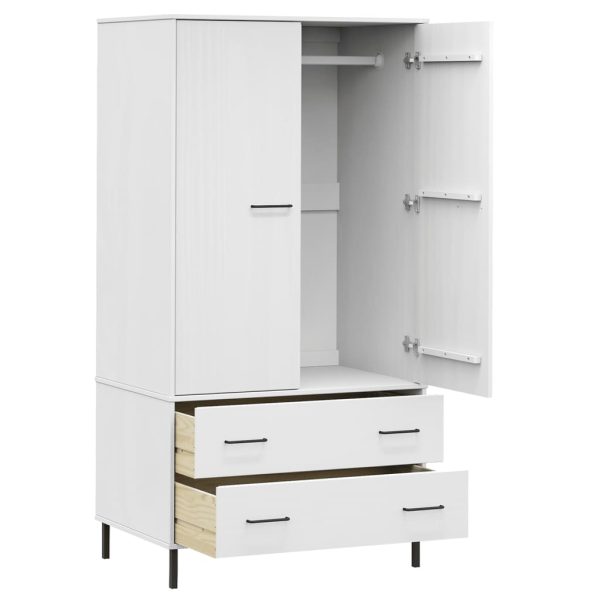 Armadio Gambe Metallo Bianco 90x55x172,5 Cm Legno Massello Oslo - Image 5