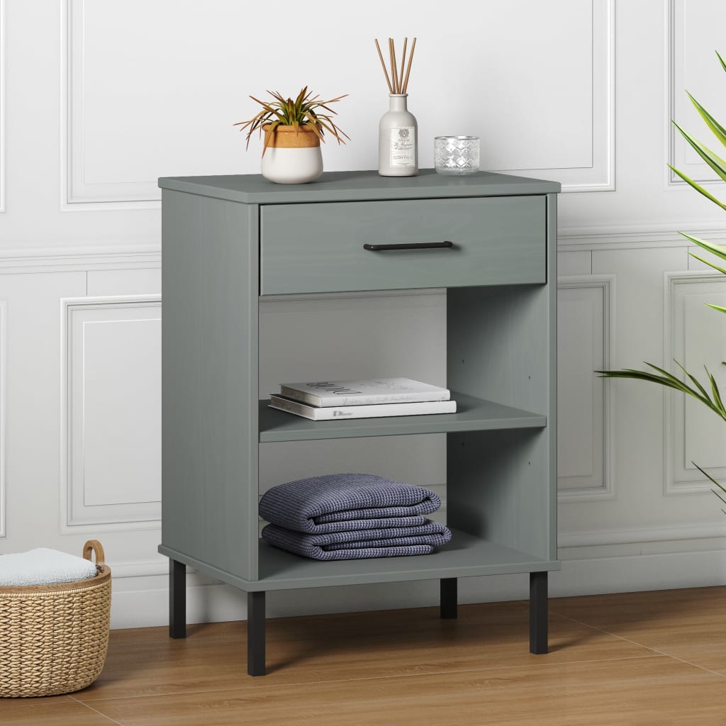 Mobile Consolle Gambe Metallo Grigio Legno Massello Pino Oslo