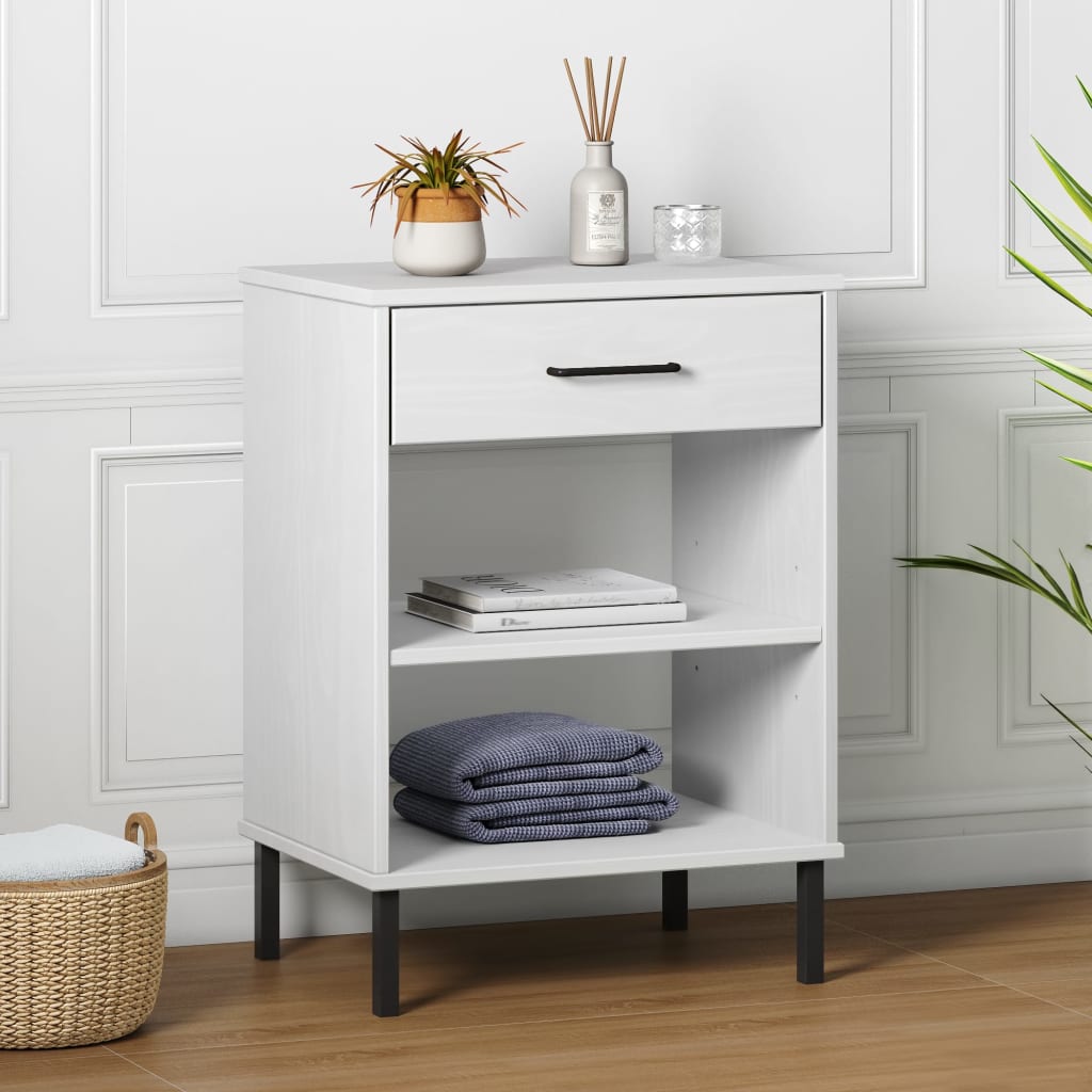 Mobile Consolle Gambe Metallo Bianco Legno Massello Pino Oslo