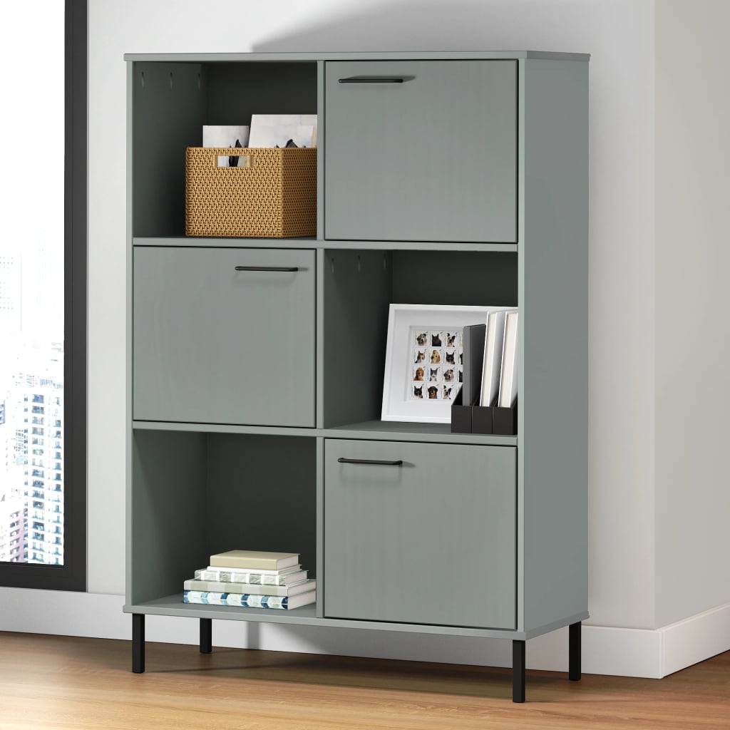 Libreria Con Gambe Metallo Grigio 90x35x128,5 Cm Massello Oslo