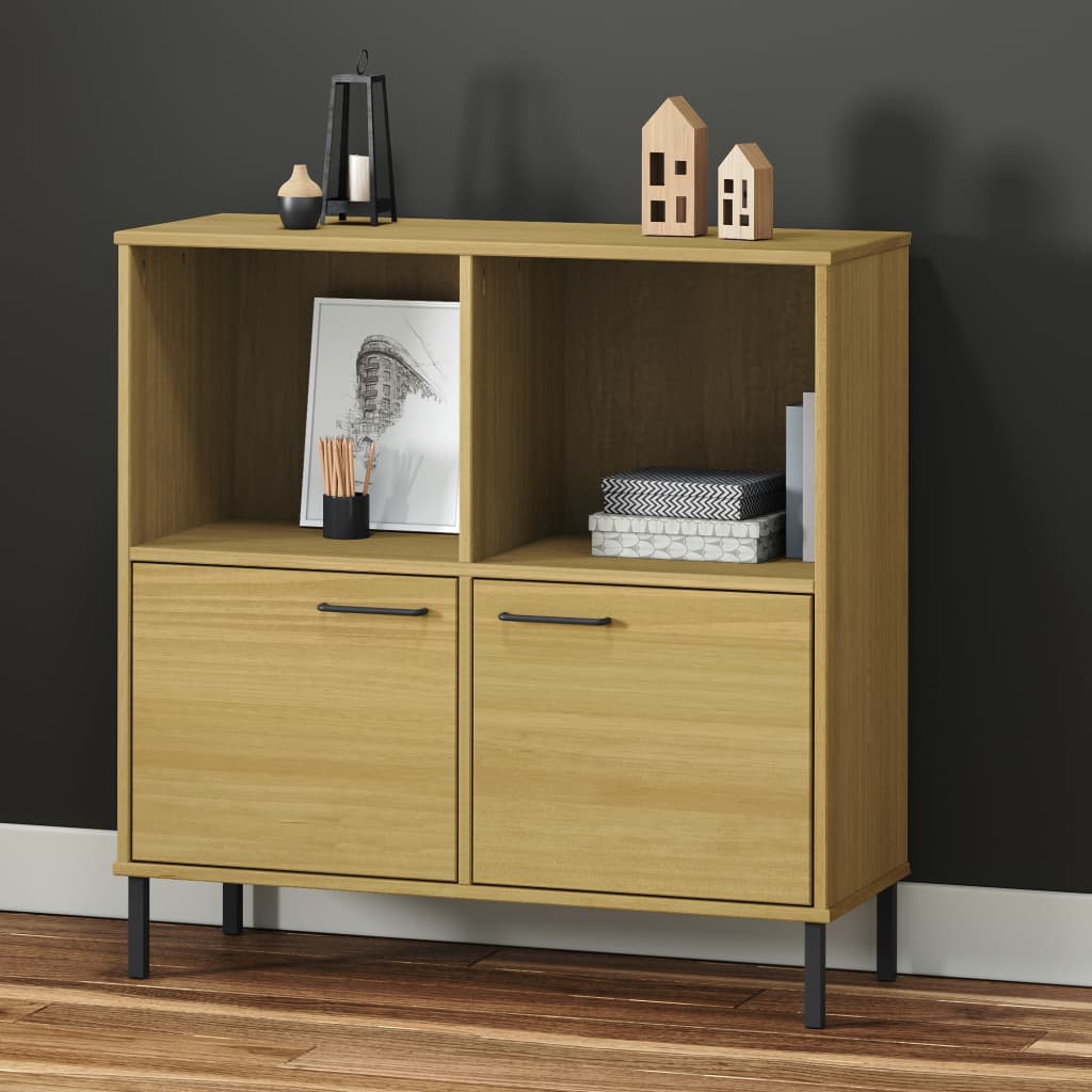 Libreria Con Gambe Metallo Marrone 90x35x90,5 Cm Massello Oslo