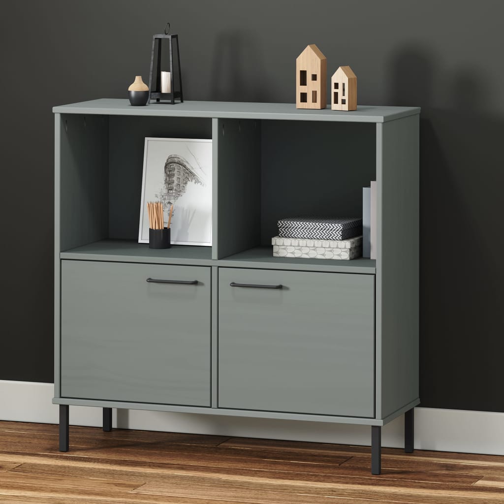 Libreria Gambe Metallo Grigio 90x35x90,5 Cm Legno Massello Oslo