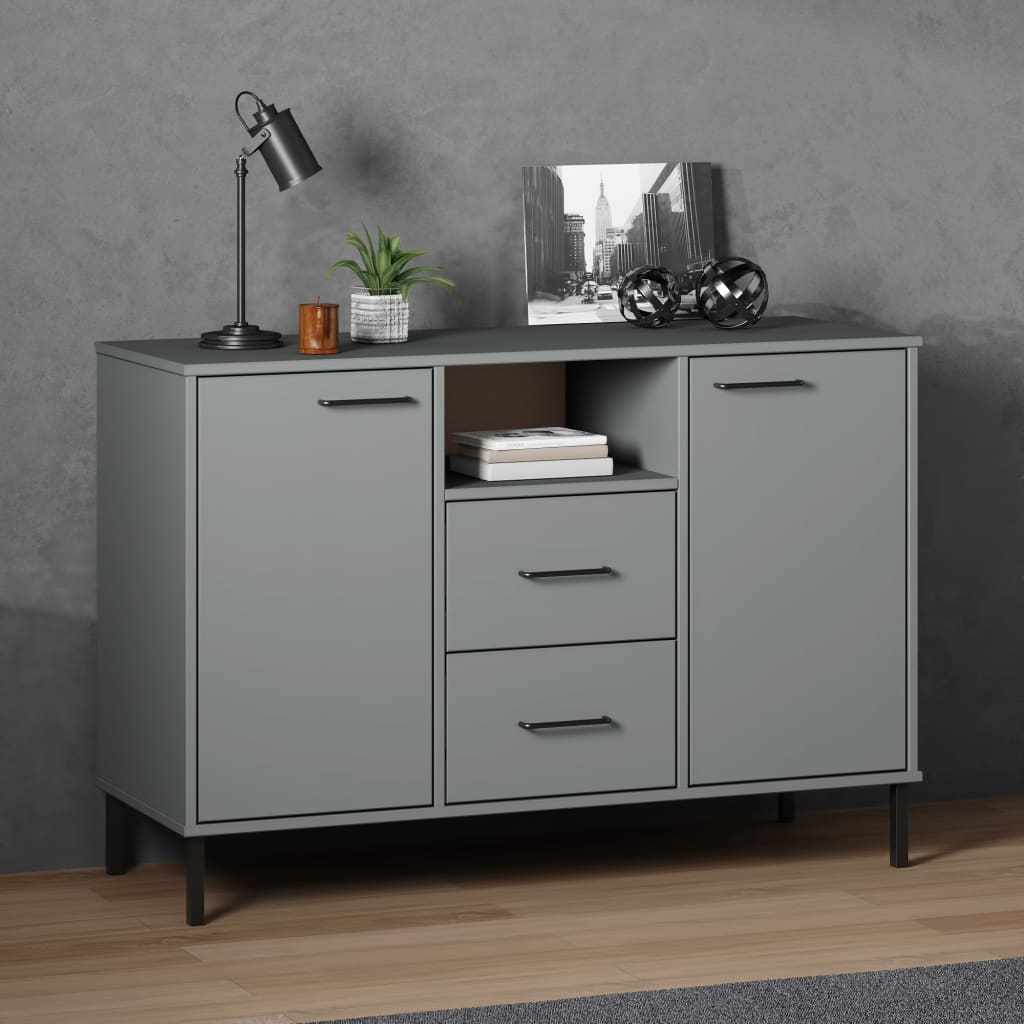 Credenza Gambe Metallo Grigio 113x40x77 Cm Legno Massello Oslo