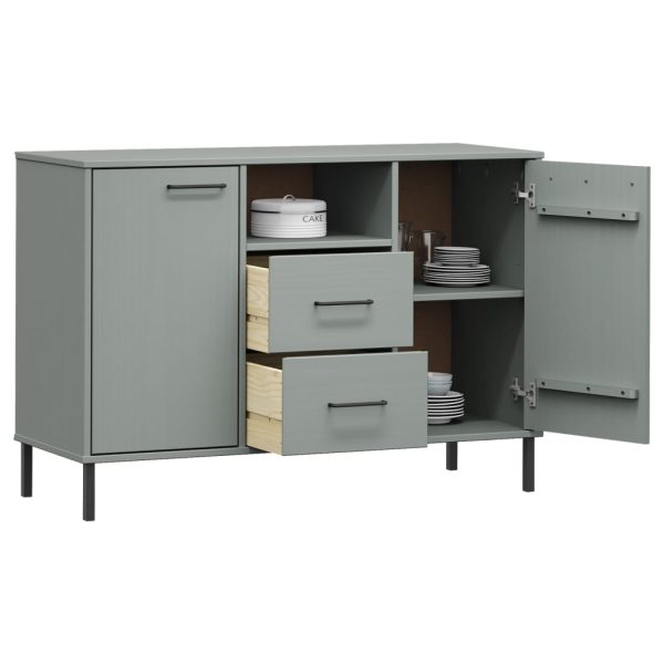 Credenza Gambe Metallo Grigio 113x40x77 Cm Legno Massello Oslo - Image 3