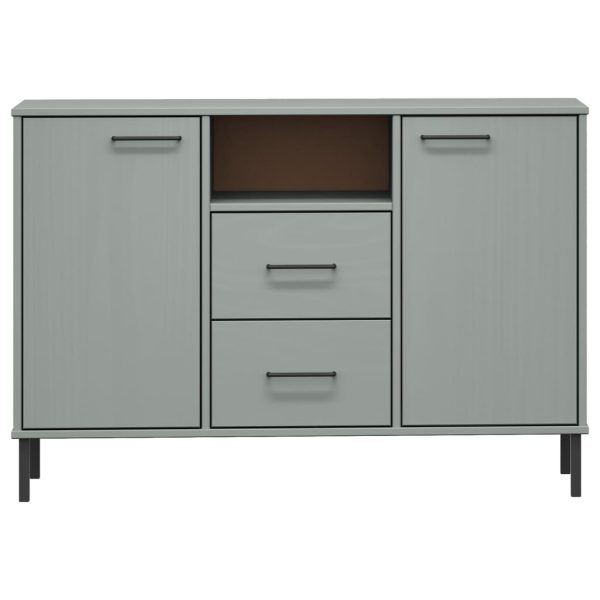 Credenza Gambe Metallo Grigio 113x40x77 Cm Legno Massello Oslo - Image 4