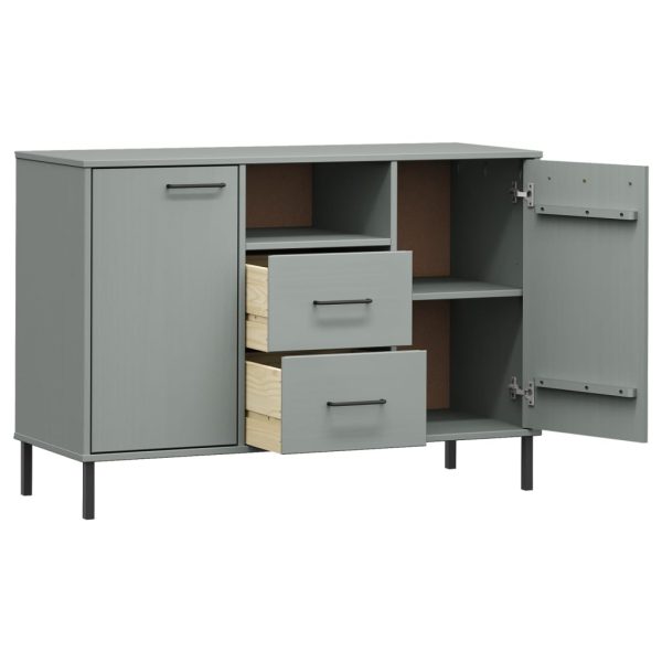 Credenza Gambe Metallo Grigio 113x40x77 Cm Legno Massello Oslo - Image 5