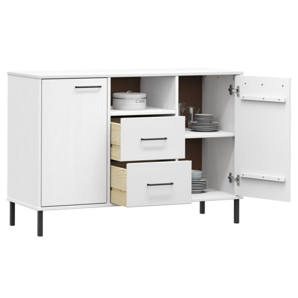 Credenza Gambe Metallo Bianco 113x40x77 Cm Legno Massello Oslo - Image 3
