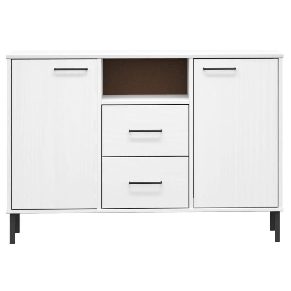 Credenza Gambe Metallo Bianco 113x40x77 Cm Legno Massello Oslo - Image 4