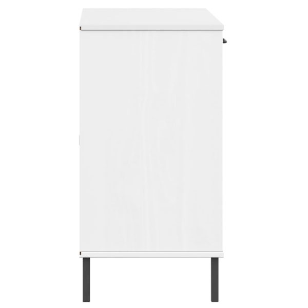 Credenza Gambe Metallo Bianco 113x40x77 Cm Legno Massello Oslo - Image 6
