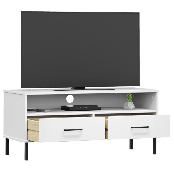 Mobile Tv Con Gambe Metallo Bianco Legno Massello Di Pino Oslo - Image 3