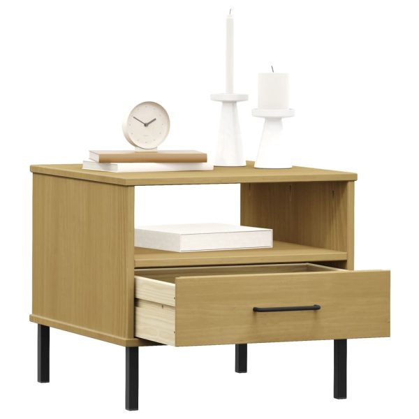 Comodino Con Gambe In Metallo Marrone Legno Massello Pino Oslo - Image 3