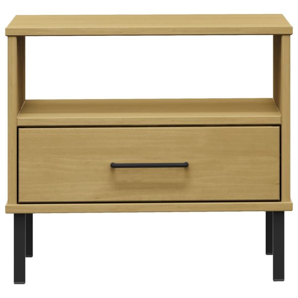 Comodino Con Gambe In Metallo Marrone Legno Massello Pino Oslo - Image 4