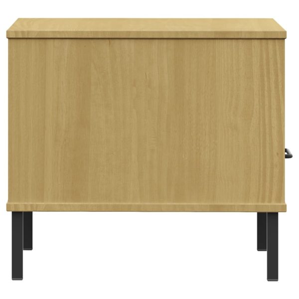 Comodino Con Gambe In Metallo Marrone Legno Massello Pino Oslo - Image 6