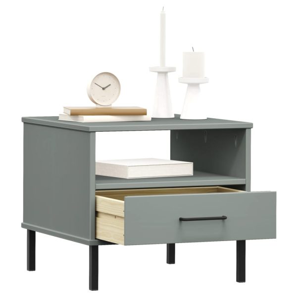 Comodino Con Gambe In Metallo Grigio Legno Massello Pino Oslo - Image 3