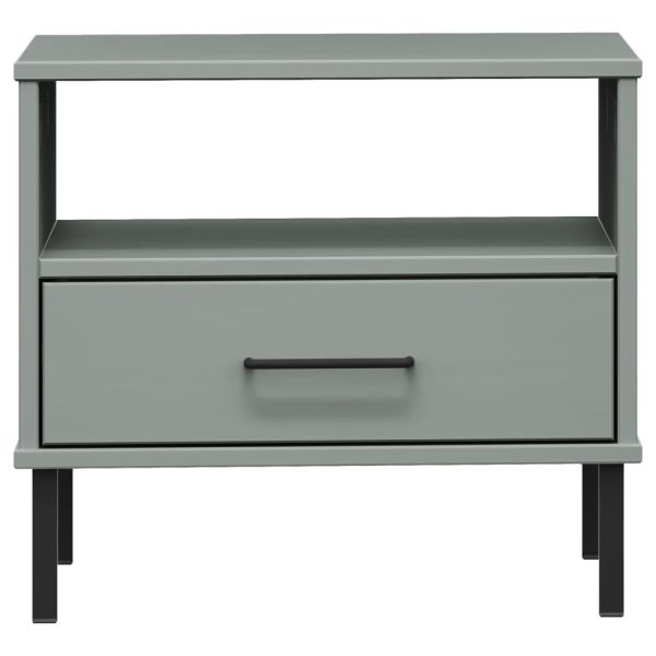 Comodino Con Gambe In Metallo Grigio Legno Massello Pino Oslo - Image 4