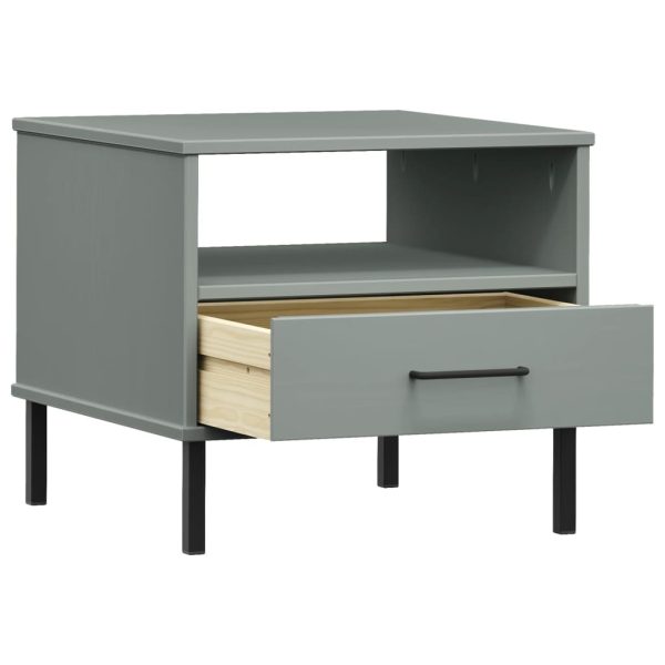 Comodino Con Gambe In Metallo Grigio Legno Massello Pino Oslo - Image 5