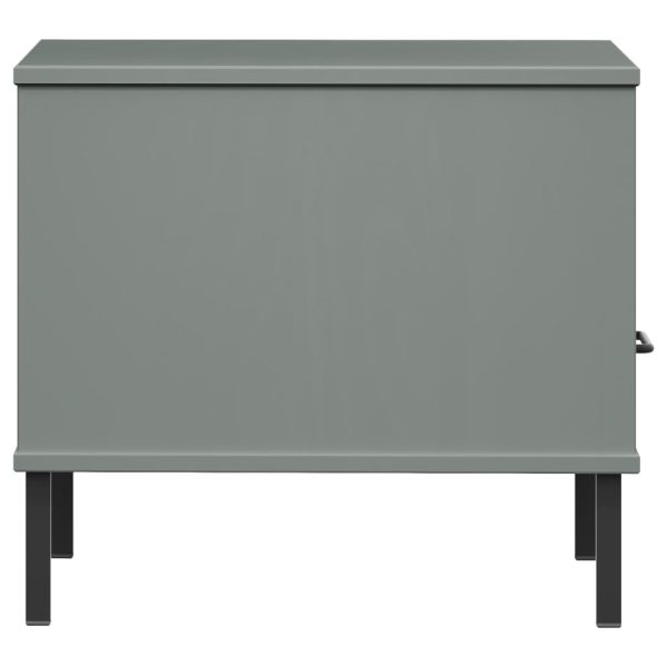Comodino Con Gambe In Metallo Grigio Legno Massello Pino Oslo - Image 6
