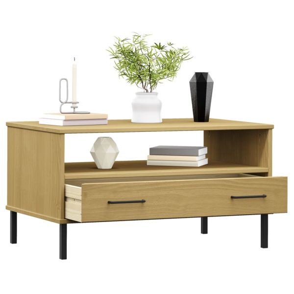 Tavolino Gambe Metallo Marrone 85x50x45 Cm Legno Massello Oslo - Image 3