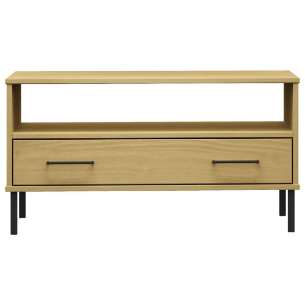 Tavolino Gambe Metallo Marrone 85x50x45 Cm Legno Massello Oslo - Image 4