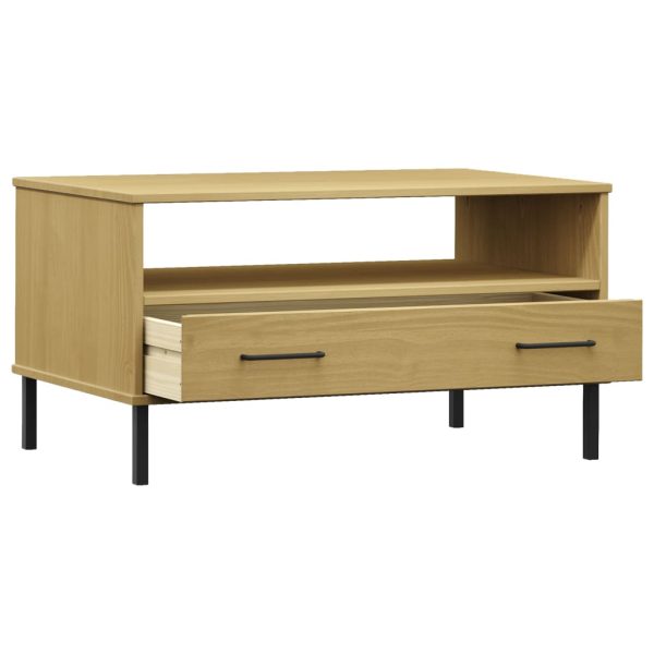 Tavolino Gambe Metallo Marrone 85x50x45 Cm Legno Massello Oslo - Image 5