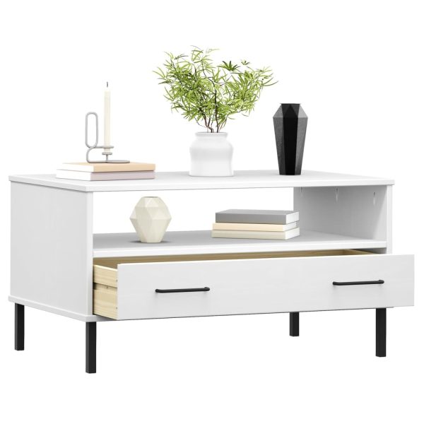 Tavolino Gambe Metallo Bianco 85x50x45 Cm Legno Massello Oslo - Image 3