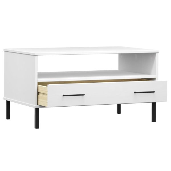 Tavolino Gambe Metallo Bianco 85x50x45 Cm Legno Massello Oslo - Image 5