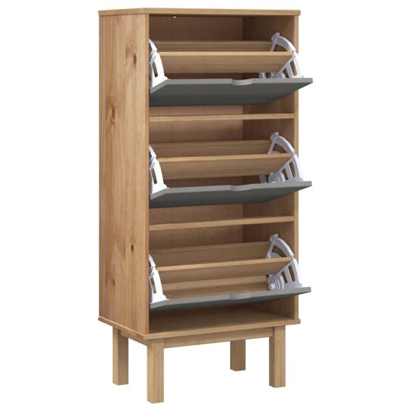 Scarpiera Otta Con 3 Cassetti Marrone E Grigio In Legno Di Pino - Image 3