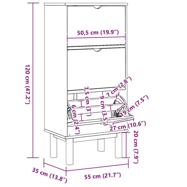 Scarpiera Otta Con 3 Cassetti Marrone E Grigio In Legno Di Pino - Image 6