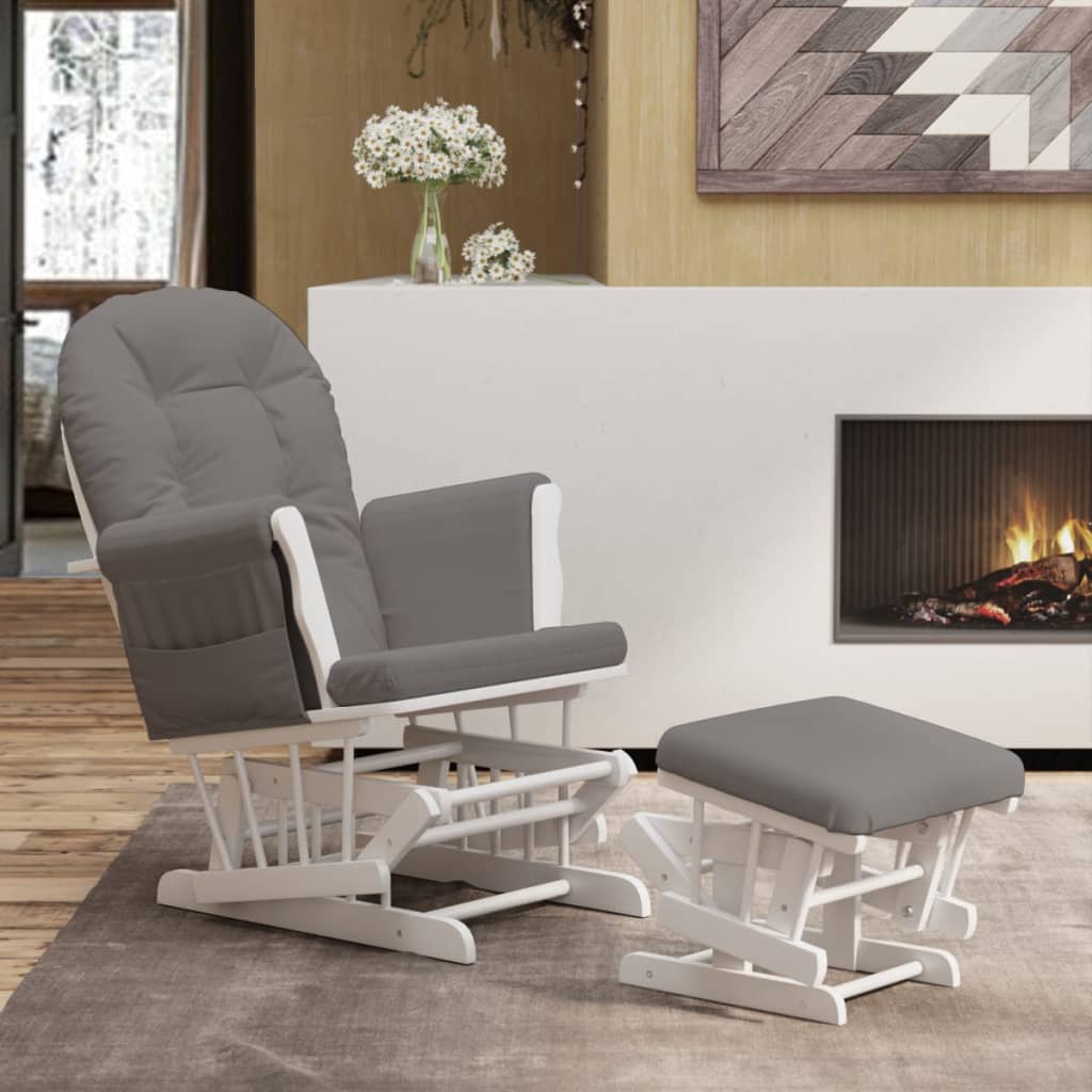 Poltrona Glider Con Sgabello Grigio Scuro In Tessuto