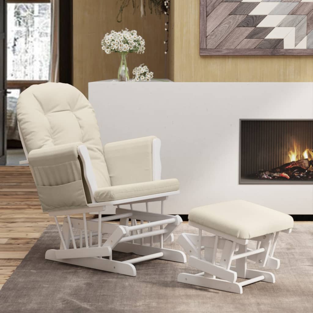 Poltrona Glider Con Sgabello Bianco Crema In Tessuto
