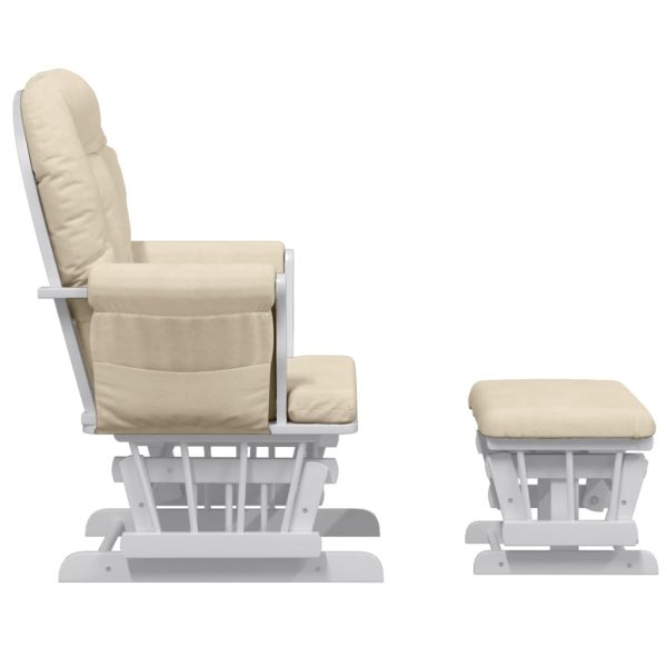 Poltrona Glider Con Sgabello Bianco Crema In Tessuto - Image 4