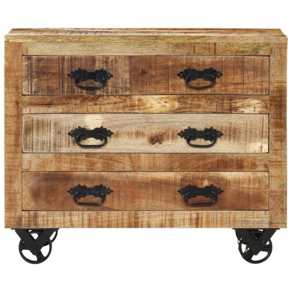 Credenza Con 3 Cassetti 80x30x65 Cm Legno Grezzo Massello Mango - Image 3
