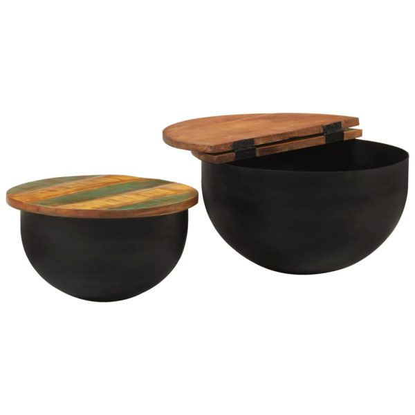 Set Tavolini Da Salotto 2 Pz Nero In Legno Massello Di Recupero - Image 2
